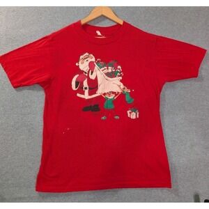 Vintage 90s Santa Christmas T Shirt Large Red Single Stitch Made USA Graphic